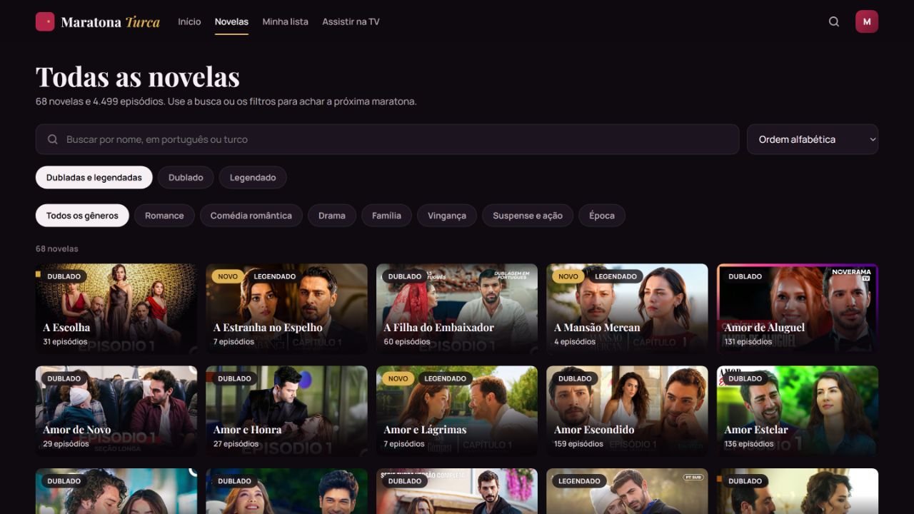 Catálogo com as 68 novelas